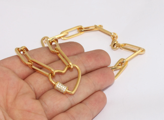 18" 24k Shiny Gold Link Necklace, Link Chain, Ready ,CHK386