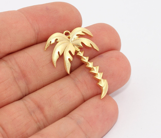 23x33mm 24k Matt Gold Palm Tree Charms, Palm Tree, Gold MTE899
