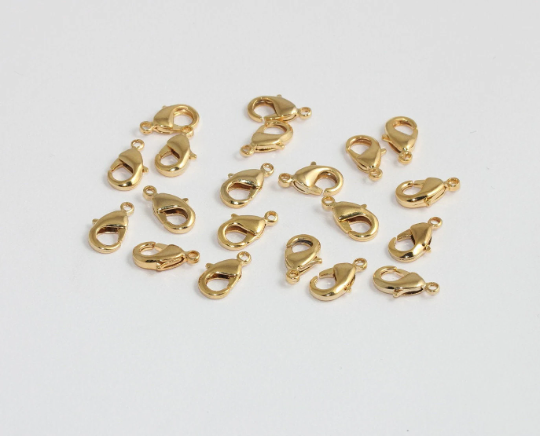 12mm 24k Shiny Gold Claw Clasp, Lobster Claw Clasp,  CHK480