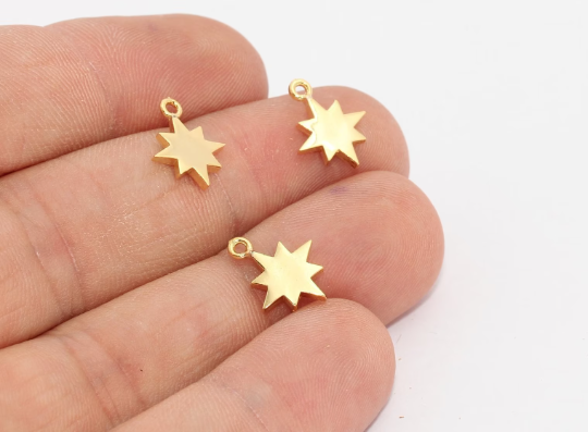 10x13mm 24k Shiny Gold North Star Charms, North Star MTE918