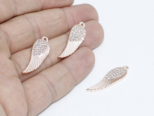 10x25 mm Gül Altın Kanatlar, Mikro Döşeme Kanat Takıları, CZ ZRCN365