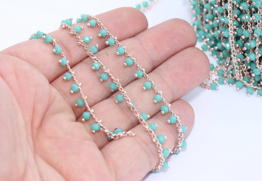 Catene di cristallo oro rosa, catene con perline, stile rosario, BXB163