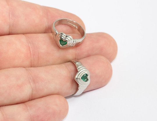 17-18mm Rhodium Plated Heart Ring, Micro Pave Heart MLS756
