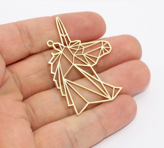 28x50mm Raw Brass Unicorn Pendant, Unicorn Necklace CHK284