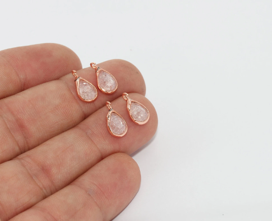 6x11mm Rose Gold Drop Charms, CZ Drop Pendant, Cubic MTE1376