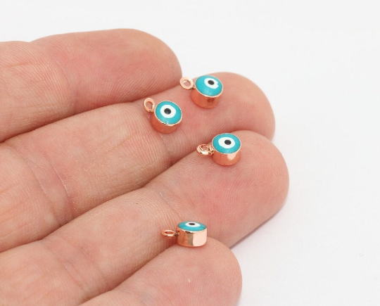 5x8mm Rose Gold Evil Eye Beads, Evil Eye Charms, Drop Charms, MTE1073