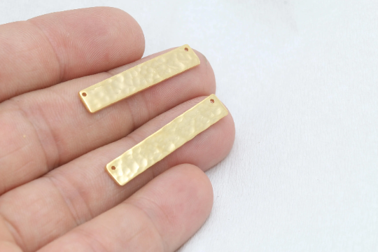 6x35mm 24k Shiny Gold Hammered Bar, Bar Pendant, BRT772