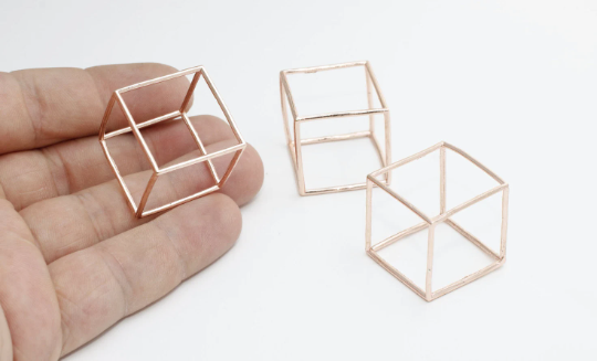 25mm Rose Gold Cube Charms, Cube Necklace, Open Cube ROSE376