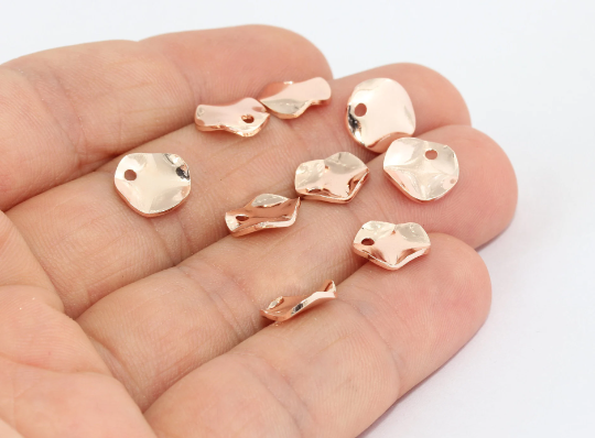 10mm Rose Gold Hammered Disc, Round Charms, Coins, MTE492