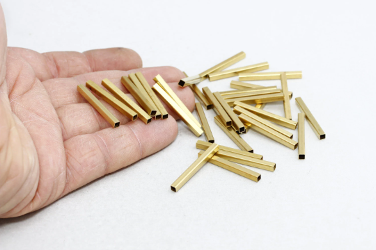 3x30mm Ham Pirinç Kare Borular, Borular, Boru Boncukları, Ara Parça CHK175