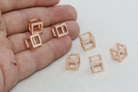 10mm Rose Gold Cube Charms, Cube Necklace, Geometric, ROSE252