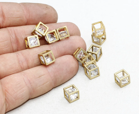 8mm Raw Brass Open Cube, Cube Pendant, Open Cube EYM19