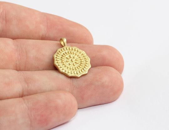19mm Raw Brass Flower Pendant, Medallion Necklace, MLS627
