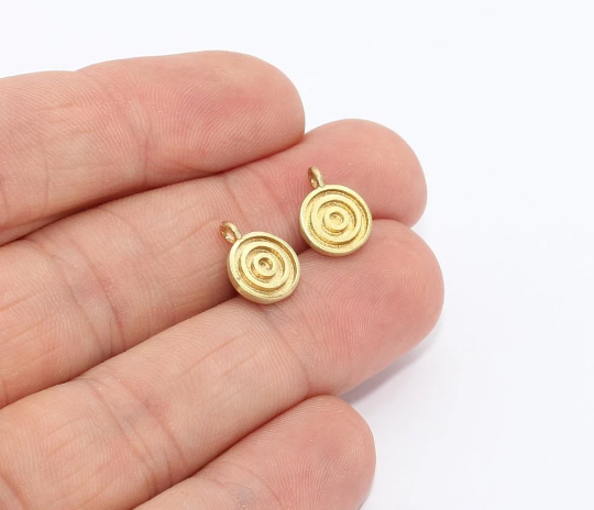 9x12mm Raw Brass Drop Charms, Bracelet Pendant, Round , AE232