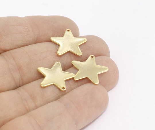 17mm 24k Shiny Gold Star Pendant, Star Disc, Charms,           MTE352