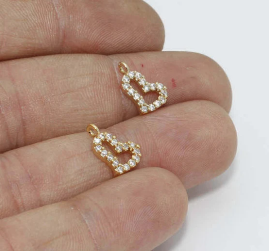 8x12mm 24 Ayar Parlak Altın Tılsımlar, Kalp Kolye, Mini ZRCN455