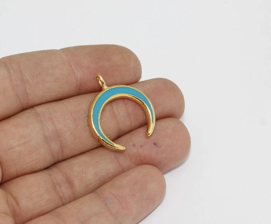 23x27mm 24k Shiny Gold Horn Charms, Horn, Moon, HRN43