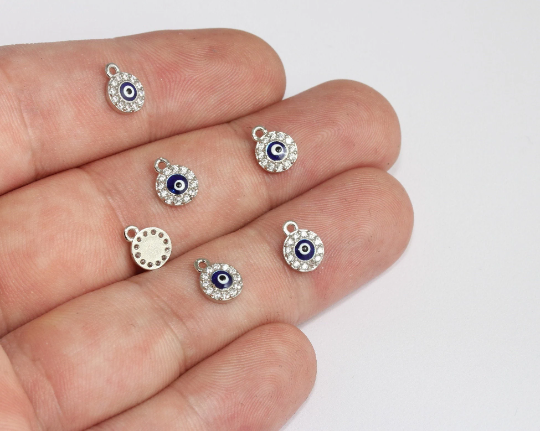 7x9mm Rodyum Kaplama Nazar Boncuğu, Mikro Taşlı Nazar Boncuğu, ZRCN565