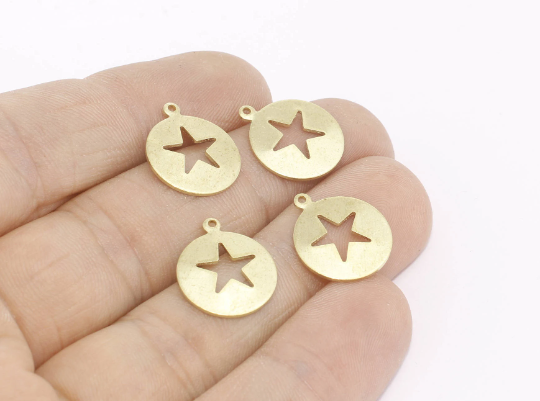 14x16mm Raw Brass Star Charms, Star Pendant, Bracelet AE83