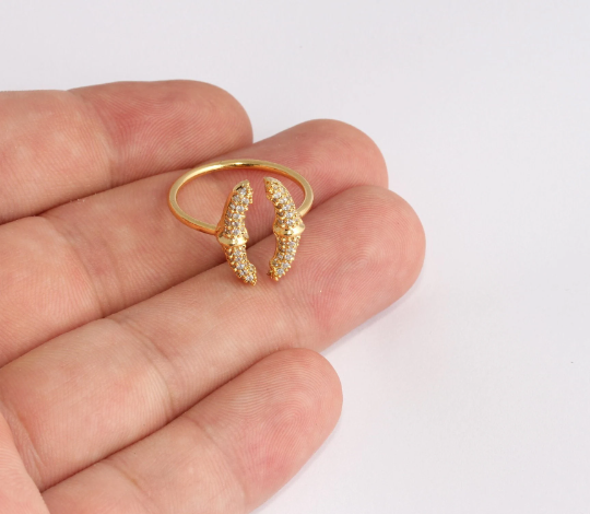 24k Shiny Gold T Ring, Micro Pave T Bar Open Rings, Gold SLM265