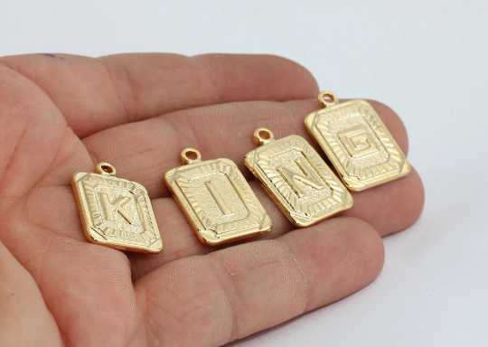 15x24mm 24k Shiny Gold Square Letter, Letter Charms,  ERC1
