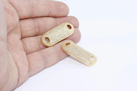 15x39mm 24k Shiny Gold Bracelet Charms, Micro Pave, ZRCN38