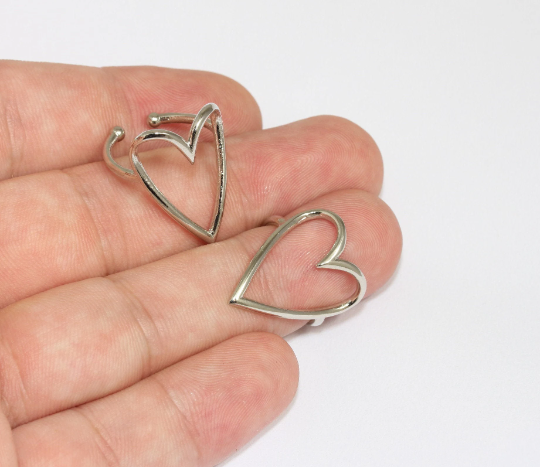 16-17mm Rhodium Plated Heart Rings, Silver Heart ,  SLM63