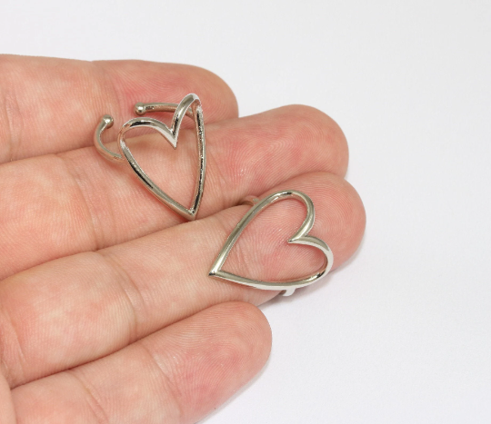 16-17mm Rhodium Plated Heart Rings, Silver Heart , SLM63