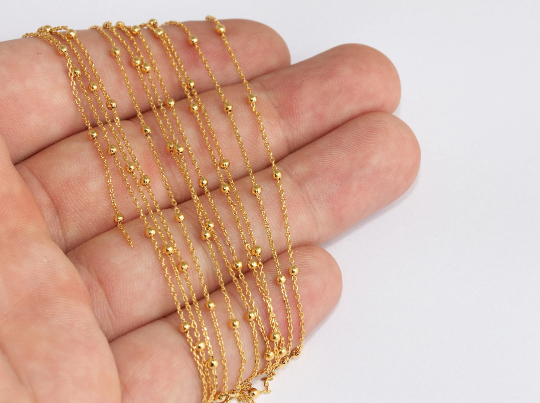 2mm 24k Shiny Gold Satellite Chains, Soldered Curb Chains, CHK618