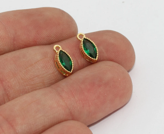 5x11 mm 24 Ayar Altın Damla Kolye, Yeşil Damla Kolye, Damla Kolye, Bezel Kristal, Kübik Zirkonya Takılar, Bilezik Damla Kolye, BDC, ZRCN10