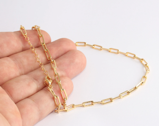 17" 24k Shiny Gold Necklace Chain, Ready Made Necklace, CHK690-1