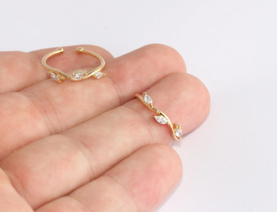 16-17mm 24k Shiny Gold Leaf Rings, CZ Leaf Rings, CZ Leaf XP179