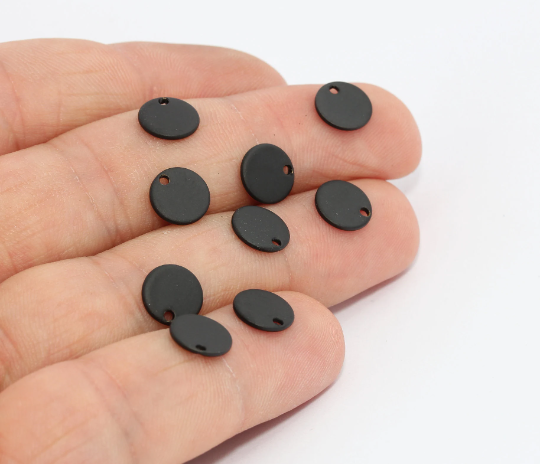 8mm Black Plated Coins, Coins, Drop Charms, Round Charms,  MTE618