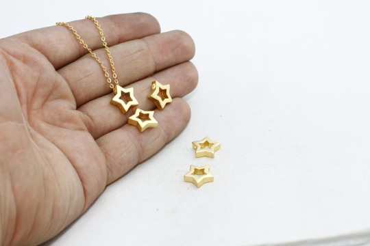 12,5 mm 24 ayar Mat Altın Yıldız Tılsımları, Baş Harfli Kolye, Yıldız MTE123