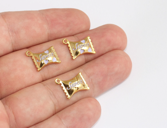 13x15mm 24k Shiny Gold Candy Charms, Purple Enamel SLM21