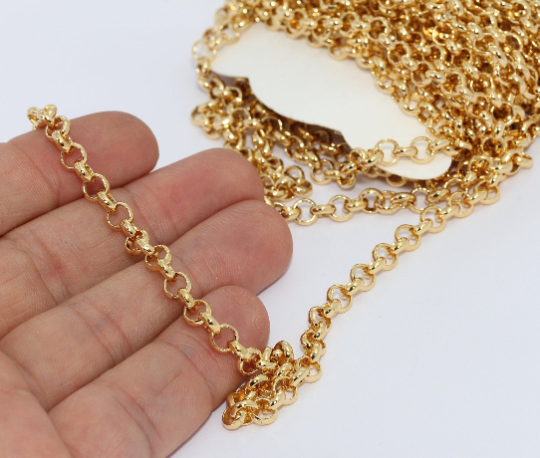 5,5mm 24k Shiny Gold Rolo Chain, Soldered Rolo Chain,         BXB230