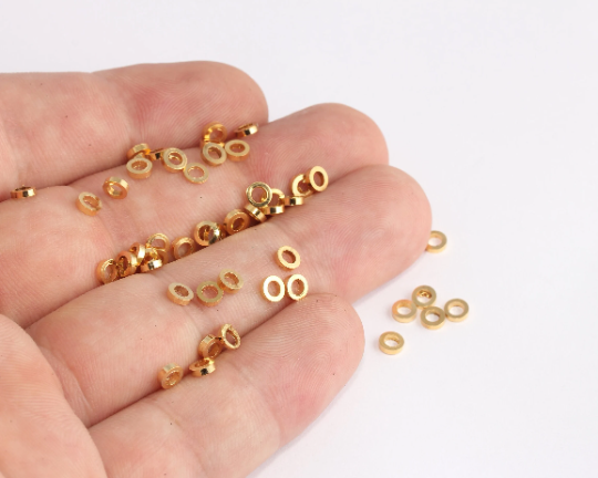 4mm 24K Shiny Gold Spacer Beads, Gold Ring Beads,  SLM475