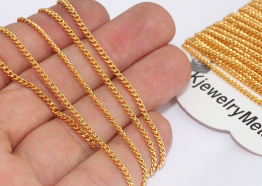 2,2mm 24k Shiny Gold Curb Chain, Soldered Chains, Chain BXB355
