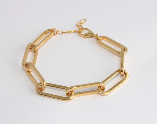 7" 24k Shiny Gold Link Bracelet, Gold Chain Bracelets, Ready      XP193