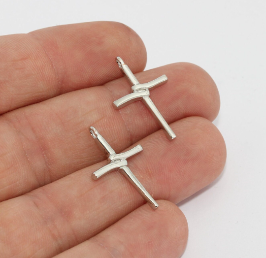 15x25mm Gümüş Kaplama Haç Kolye, Haç Kolye, MTE992