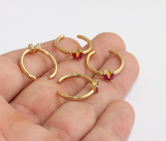 16-17mm 24k Shiny Gold Baguette Ring, Micro Pave MLS146
