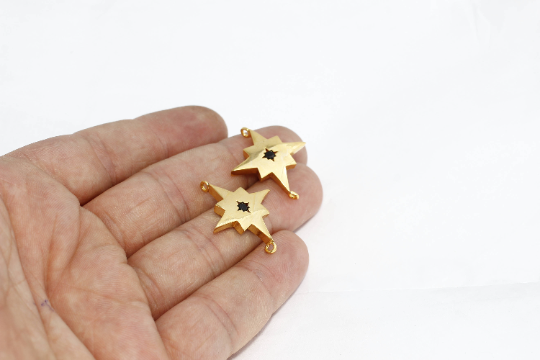 24x27mm 24k Shiny Gold North Star, Micro Pave North Star, ZRCN624