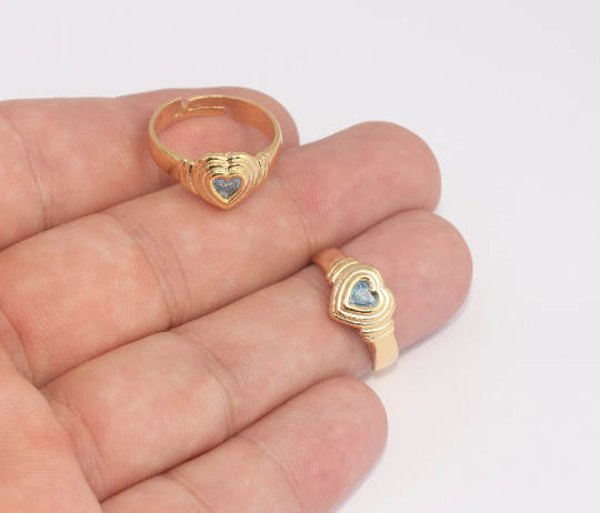 Anello a forma di cuore in oro lucido 24k da 17-18 mm, anelli a forma di cuore con micro pavé, SLM297
