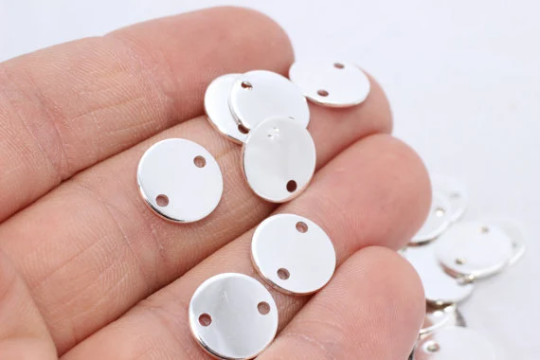 14mm Silver Plated Round Charms, Two Hole Round Disc, ALS39