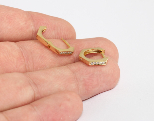 14mm 24k Shiny Gold Hoop Earrings, Pentagon Shape, MLS497