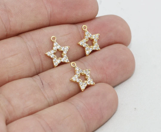 11x12mm 24 Ayar Parlak Altın Yıldız Takılar, Kübik Zirkonya Yıldız, ZRCN248