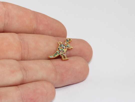 16x20mm 24 ayar Parlak Altın Dinozor Tılsımı, Mikro Döşeme MLS534