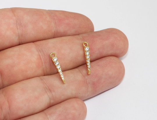 3,5x20mm 24k Shiny Gold Spike Charms, Micro Pave , Gold MLS1001