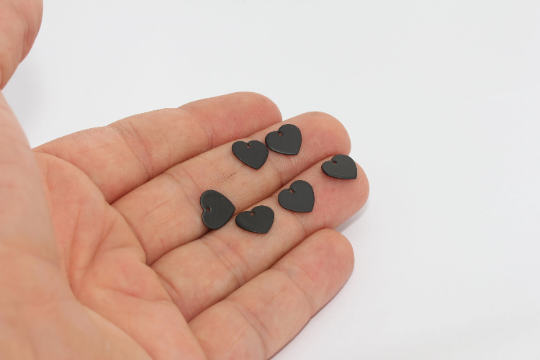 Ciondoli a forma di cuore placcati neri 9x10 mm, ciondolo a forma di cuore, ETS160 vuoto