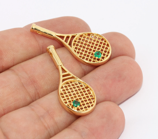 15x34mm 24k Shiny Gold Charm, Tennis Racket Pendant, ZRCN726